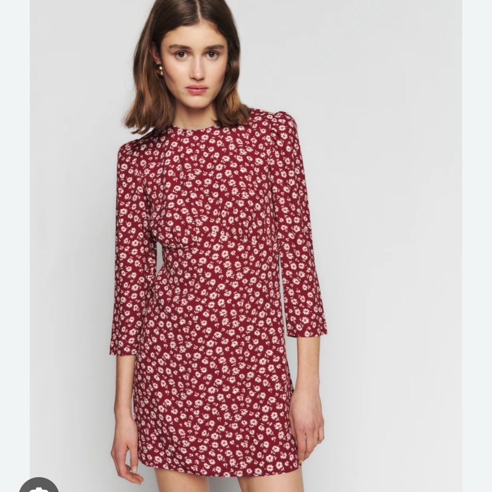 Reformation Burgundy Floral Long Sleeve Dress